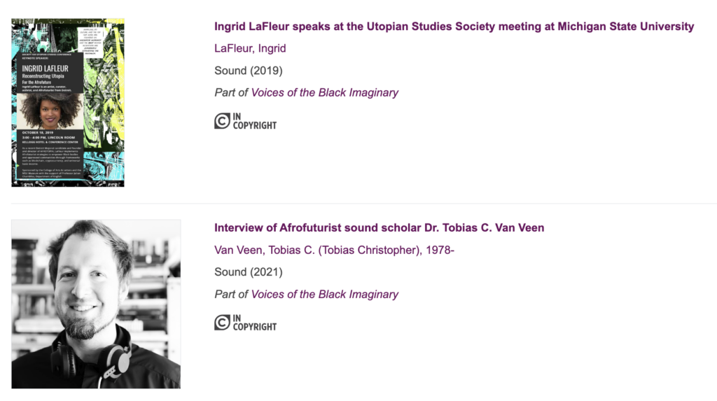 Image of the Voices of the Black Imaginary Interface from Vincent Voice Library